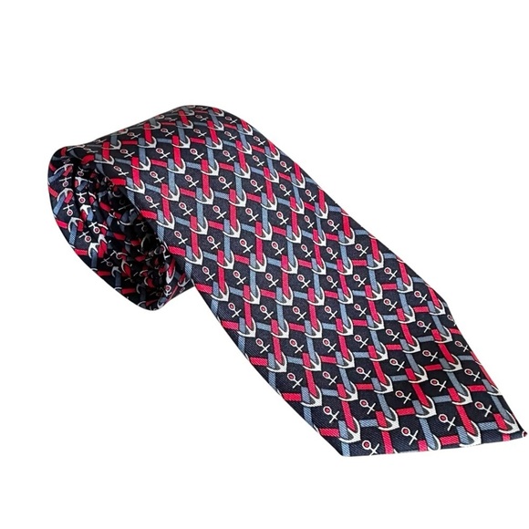Authentic HERMES 100% Silk Blue Red & White Anchor Nautical Men’s Neck Tie - Picture 5 of 8